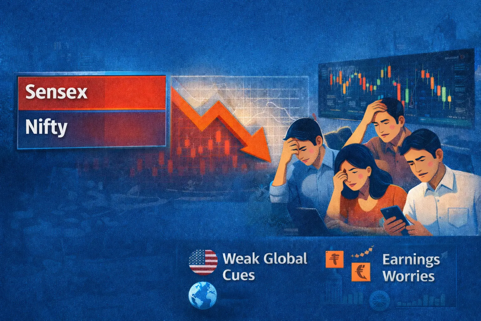 Sensex Falls Over 400 Points, Nifty Slips Below 25,600 as Market Selloff Deepens