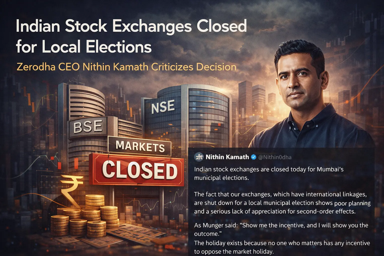 Zerodha's Nithin Kamath Critiques Stock Market Closure for Local Elections