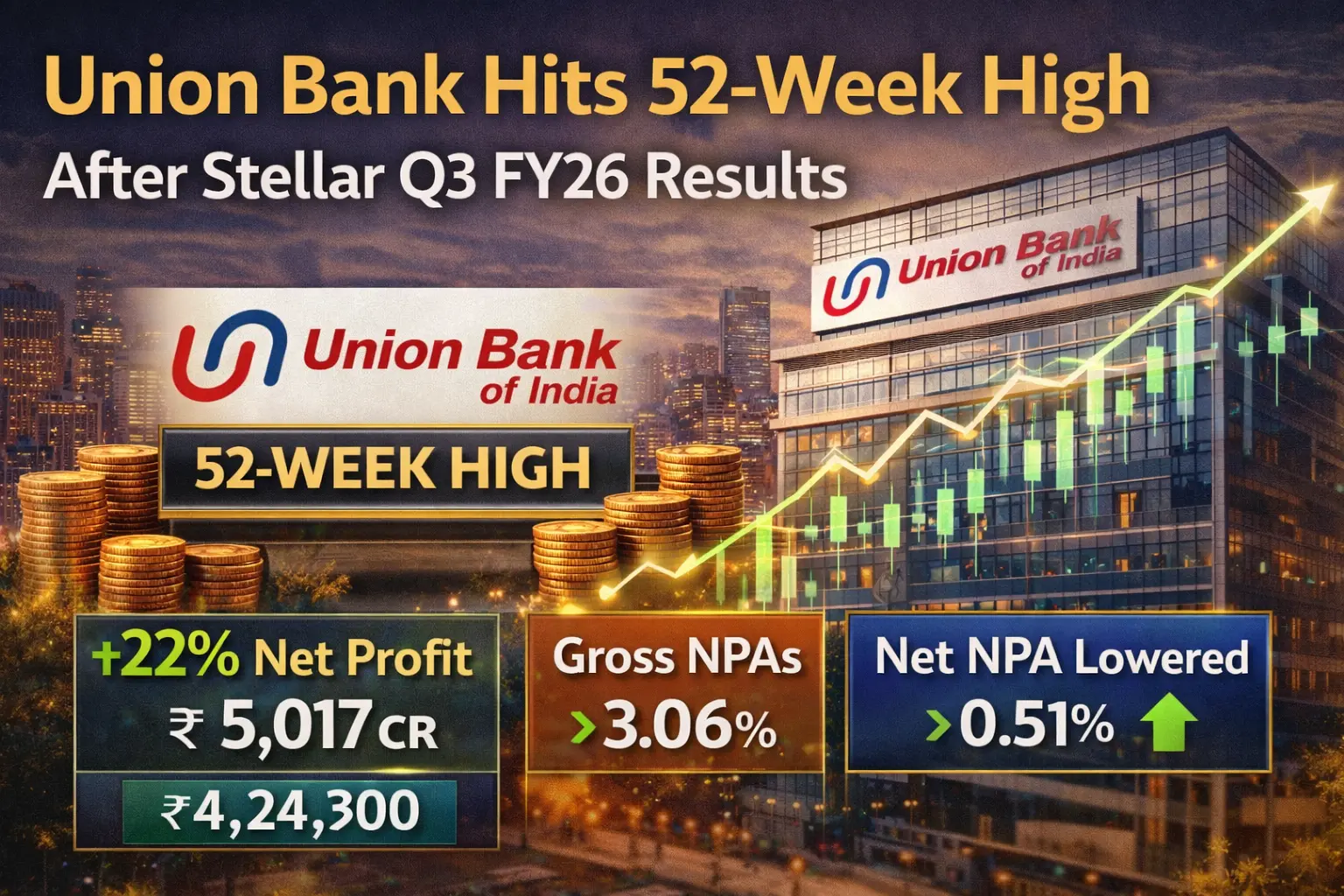 Union Bank of India Hits 52-Week High: Asset Quality Gains and Profit Growth Power Q3 FY26 Rally