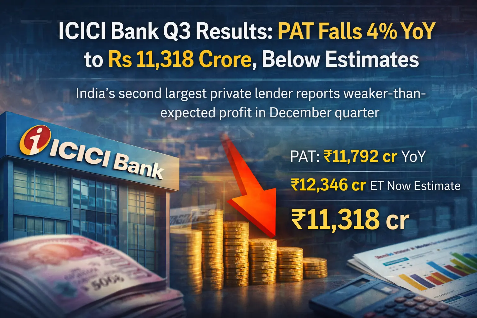 ICICI Bank Q3 Results: Profit Misses Estimates as PAT Falls 4% YoY