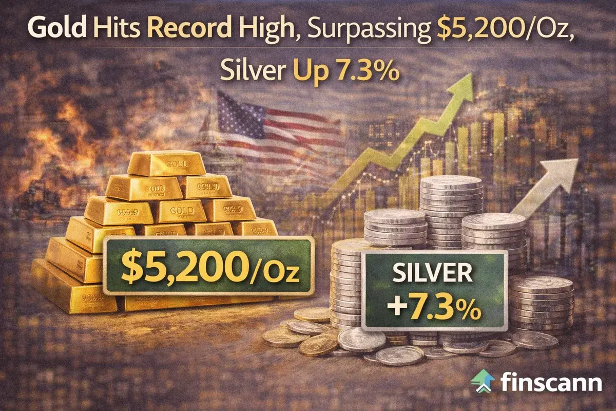Gold Hits Record High Above $5,200/oz, Silver Surges 7% Amid Global Uncertainty and Weakening Dollar