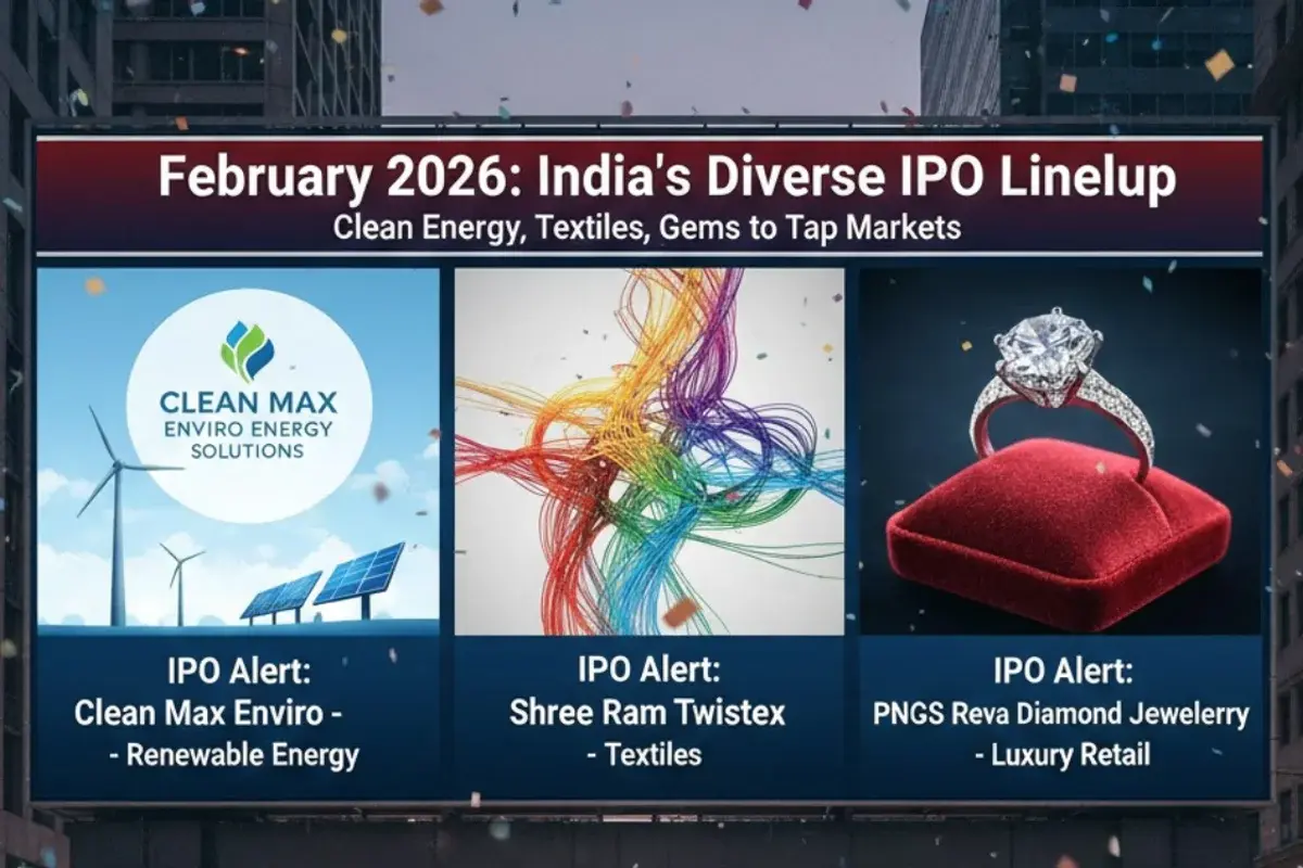 Clean Max, Shree Ram Twistex, and PNGS Reva Diamond Jewellery IPOs Set to Ignite February 2026 Market Amidst Evolving Challenges