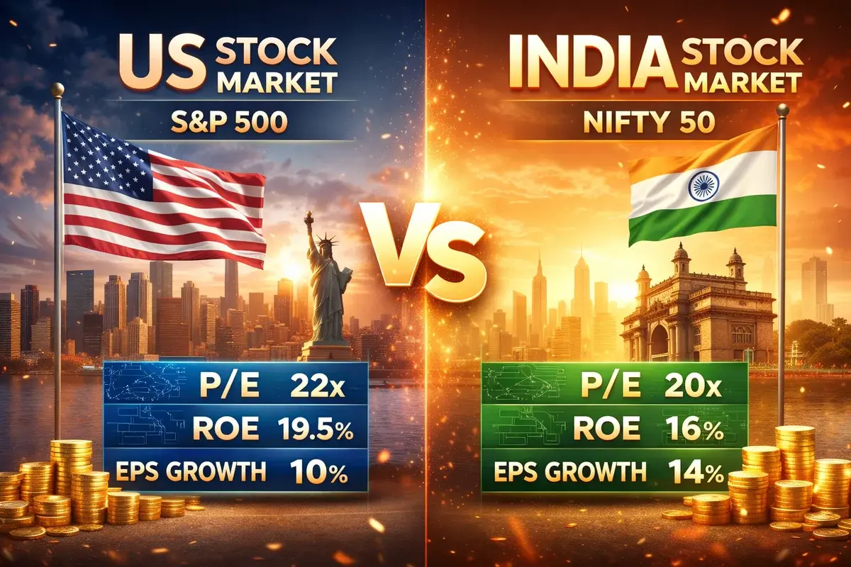 US vs India Valuation Comparison 2026: P/E, ROE, EPS Growth & ETF Allocation Strategy