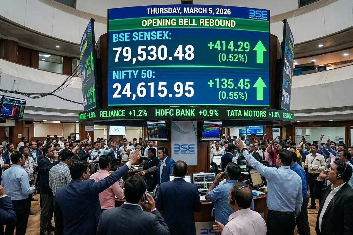 Indian Stock Market Rebounds Sharply on March 5, 2026, as Nifty 50 and Sensex Snap Three-Day Losing - financial news image